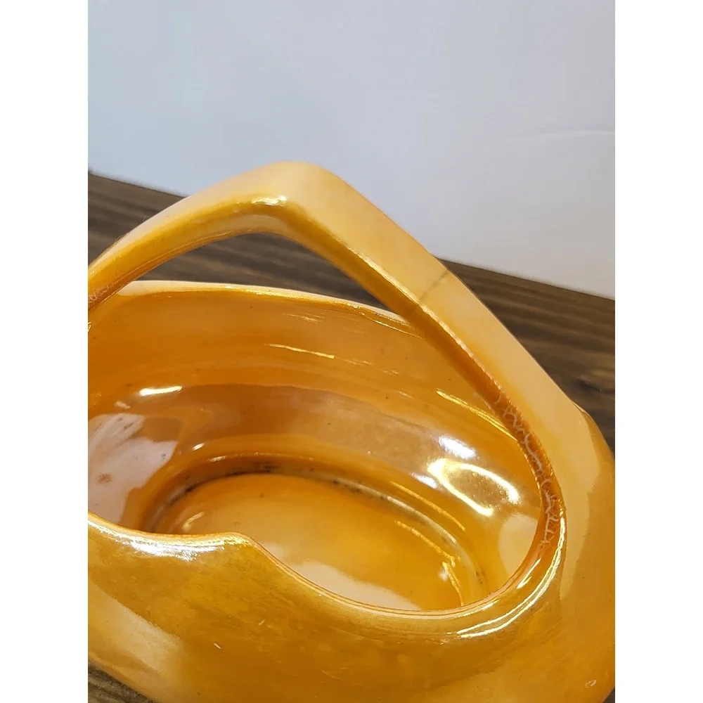 Vintage Czechoslovakia Peach Lusterware Ceramic Bridal Basket 6.5in